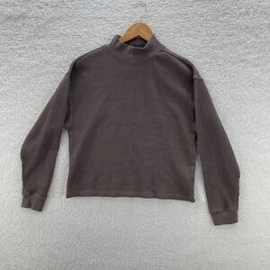 Gap Shirt Womens S Brown Waffle Knit Thermal Mock Neck Boxy Y2K Outdoor Grunge